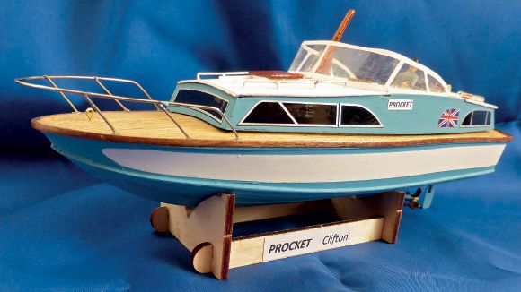 Fairey Huntsman 31 23.5" Boat Model Wooden boat kit and stand 1/16 scale 