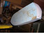 Blank hull cut out, transom template ready for cutting.