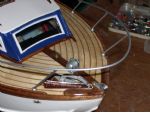 The foredeck fittings; a CQR anchor, winch and towing point are made out of brass.