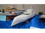 A futuristic concept for a pleasure craft designed and scratch built in balsa by Derek Jones of the Bury Metro Marine Modelling Society.